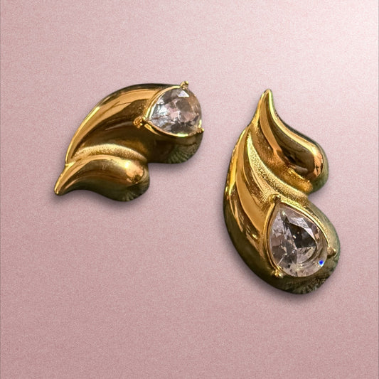 Golden Flame Elegance: Crystal-Embellished Statement Earrings