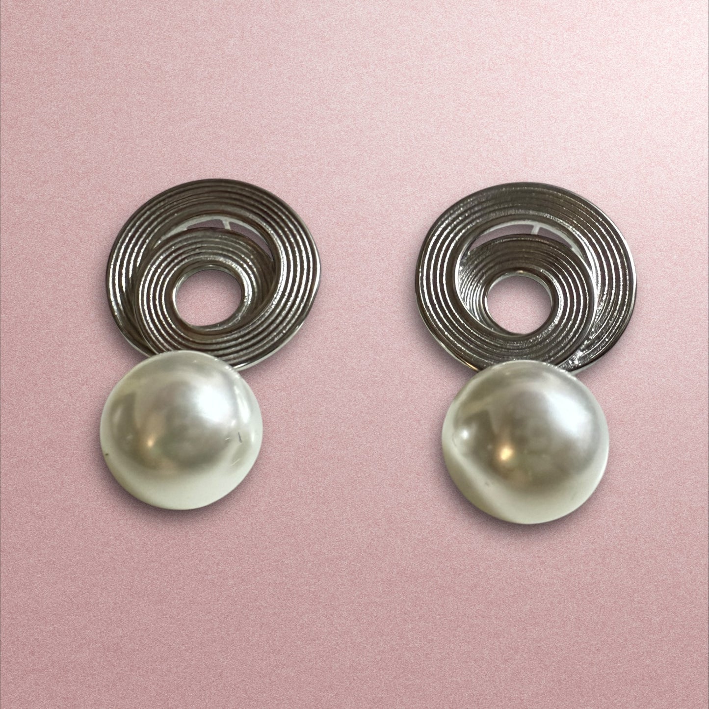 Modern Spiral Silver & Pearl Earrings