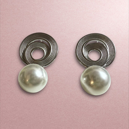 Modern Spiral Silver & Pearl Earrings