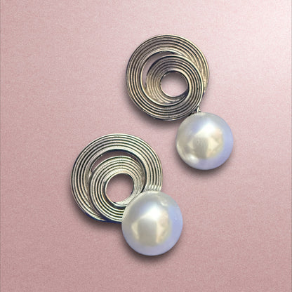Modern Spiral Silver & Pearl Earrings