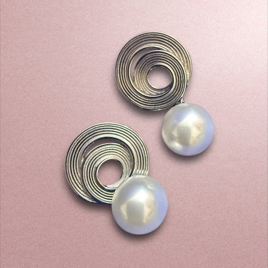 Modern Spiral Silver & Pearl Earrings