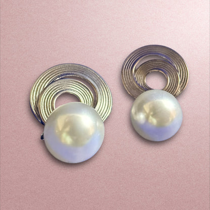 Modern Spiral Silver & Pearl Earrings
