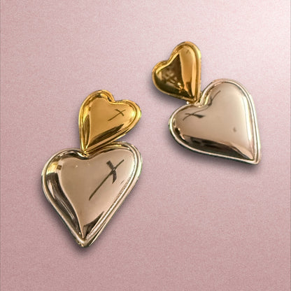 Timeless Elegance: Dual-Tone Heart Earrings for a Chic Statement
