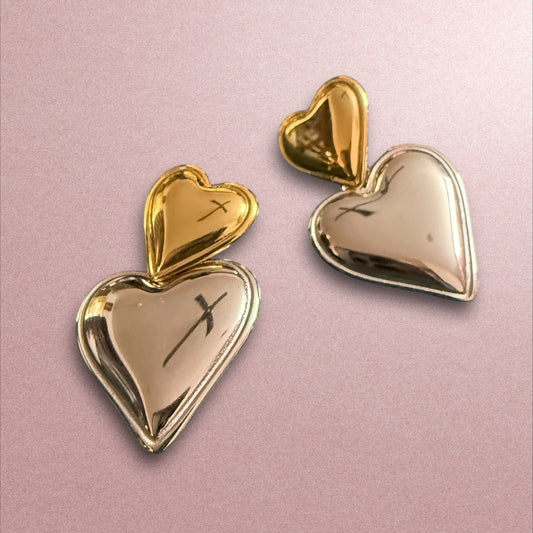 Timeless Elegance: Dual-Tone Heart Earrings for a Chic Statement