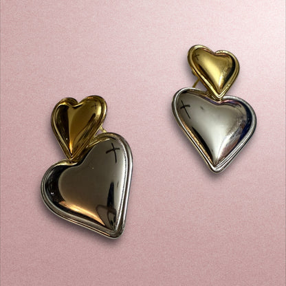 Timeless Elegance: Dual-Tone Heart Earrings for a Chic Statement