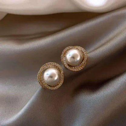 Elegant Pearl & Zircon Halo Stud Earrings