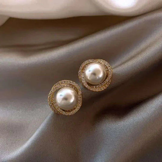 Elegant Pearl & Zircon Halo Stud Earrings