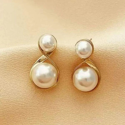 Elegant Double Pearl Gold Earrings