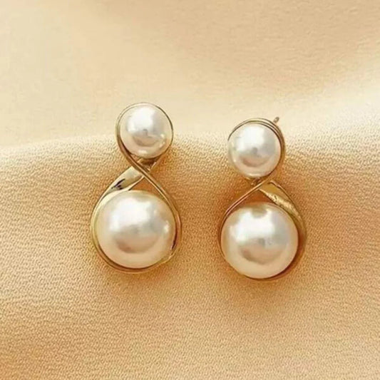 Elegant Double Pearl Gold Earrings