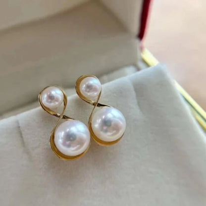 Elegant Double Pearl Gold Earrings