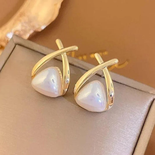 Chic Gold & Pearl Crossover Earrings
