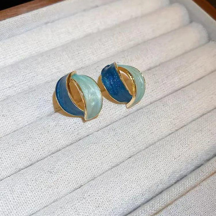 Elegant Blue Swirl Enamel Hoop Earrings