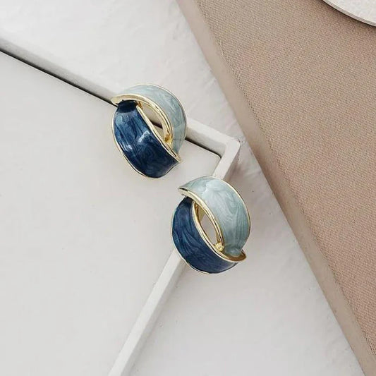 Elegant Blue Swirl Enamel Hoop Earrings