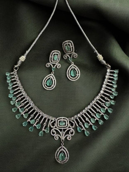 Premium Rhodium Plated Stone Studded Necklace Set