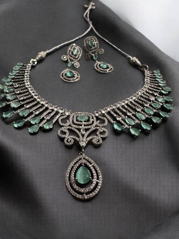 Premium Rhodium Plated Stone Studded Necklace Set