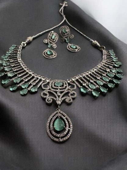 Premium Rhodium Plated Stone Studded Necklace Set