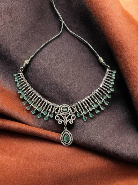 Premium Rhodium Plated Stone Studded Necklace Set