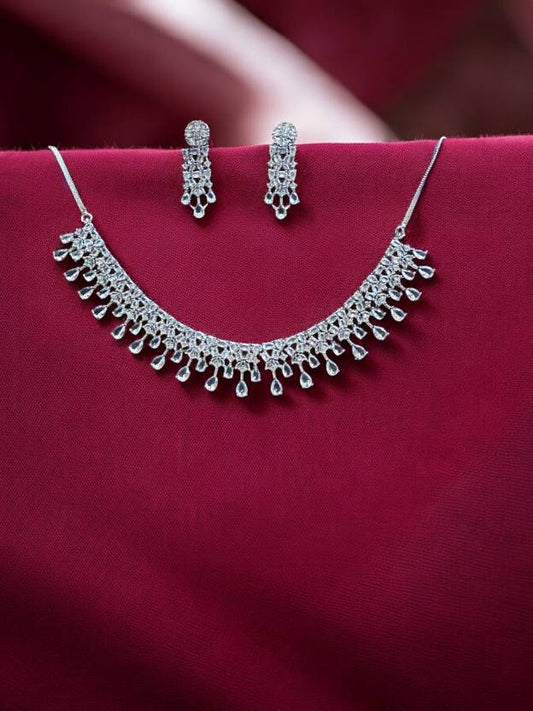 Cubic Zircon Silver Necklace Set