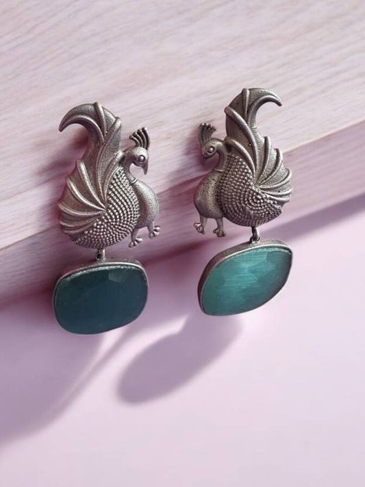 Monalisa Stone Green German Silver Earrings Alloy Drops & Danglers