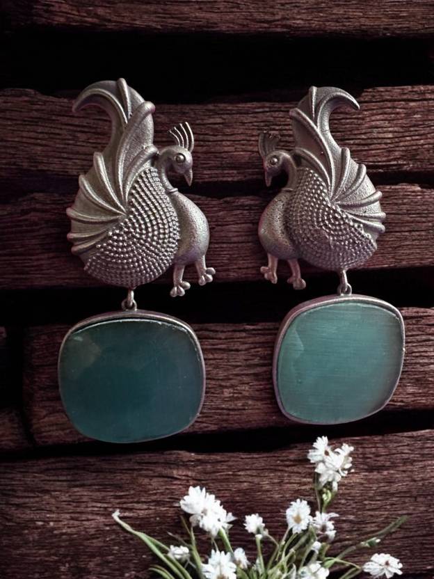 Monalisa Stone Green German Silver Earrings Alloy Drops & Danglers