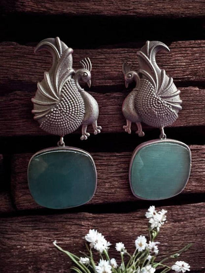 Monalisa Stone Green German Silver Earrings Alloy Drops & Danglers