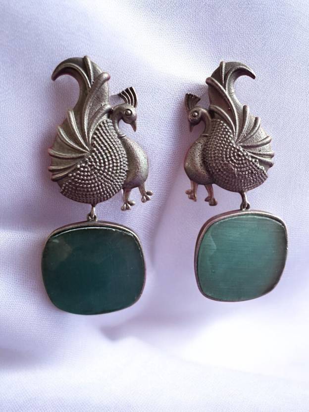 Monalisa Stone Green German Silver Earrings Alloy Drops & Danglers