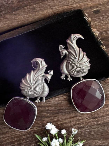 Monalisa Stone Red German Silver Earrings Alloy Drops & Danglers