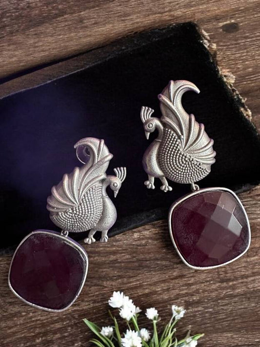 Monalisa Stone Red German Silver Earrings Alloy Drops & Danglers