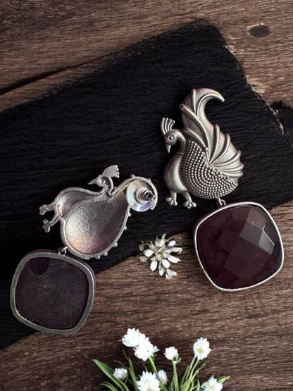 Monalisa Stone Red German Silver Earrings Alloy Drops & Danglers
