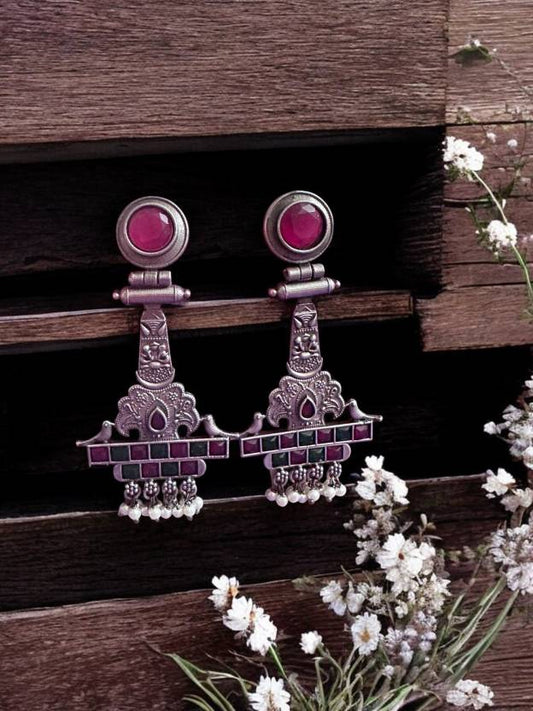German Silver Oxidised Multicolour Earring Alloy Drops & Danglers