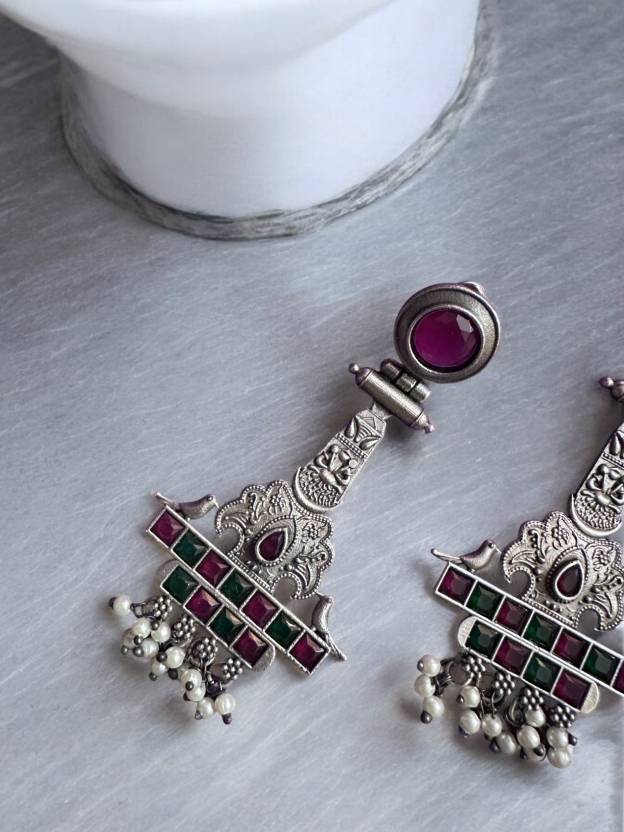 German Silver Oxidised Multicolour Earring Alloy Drops & Danglers