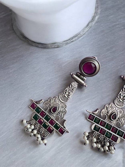 German Silver Oxidised Multicolour Earring Alloy Drops & Danglers