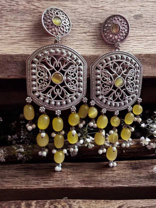 German Silver Long Yellow Colour Statement Earring Alloy Drops & Danglers
