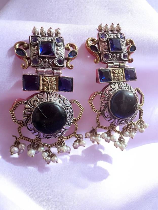 German Silver Red Dual Tone Chandbali Earring Alloy Chandbali Earring