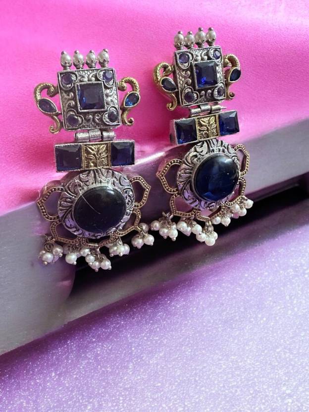 German Silver Red Dual Tone Chandbali Earring Alloy Chandbali Earring