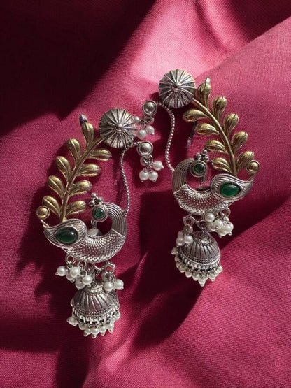 Dual Tone Over the Ear Blue Stone Earring Alloy Drops & Danglers
