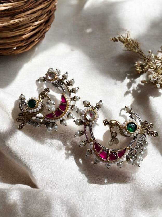 Jadau Pachi Kundan Half Moon Earrings Alloy Drops & Danglers