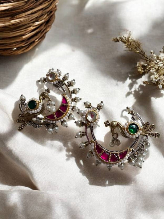 Jadau Pachi Kundan Half Moon Earrings Alloy Drops & Danglers