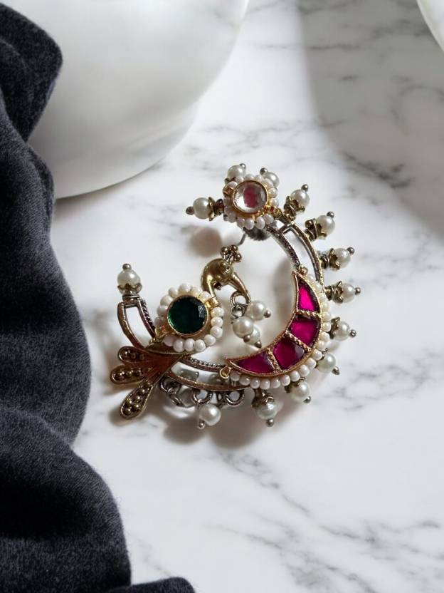 Jadau Pachi Kundan Half Moon Earrings Alloy Drops & Danglers